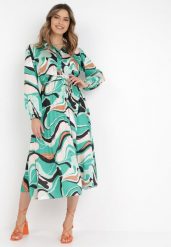 Zielona Sukienka Dynaia. Zielone sukienki Born2be, na imprezę, s, bez wzorów, z materiału, eleganckie, bez kołnierzyka, bez ramiączek, midi, plisowane. W wyprzedaży za 125.99 zł.