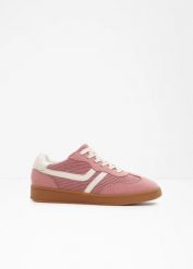 Sneakersy ze sztruksowymi detalami. Fioletowe buty sportowe lifestyle bonprix, bez wzorów, ze sztruksu, retro, bez zapięcia. Za 119.99 zł.