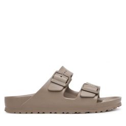 Klapki Birkenstock. Brązowe klapki Birkenstock, bez wzorów, bez obcasa, bez zapięcia. Za 199.99 zł.