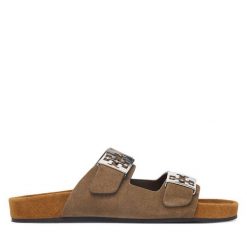 Klapki Tory Burch. Brązowe klapki Tory Burch, bez wzorów, bez obcasa, bez zapięcia. Za 1,524.00 zł.