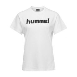 Koszulka sportowa z krótkim rękawem damska Hummel Cotton Logo. Białe t-shirty sportowe Hummel, xl, bez wzorów, bez ramiączek, do piłki nożnej. Za 59.00 zł.