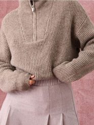 Sweter half-zip z domieszką wełny - brązowy. Brązowe swetry Sinsay, l, bez wzorów, z wełny, bez ramiączek. Za 69.99 zł.