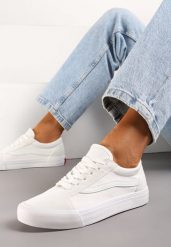 Białe Tenisówki z Boczną Naszywką Simeris. Białe trampki Renee, z aplikacjami, klasyczne, bez zapięcia. W wyprzedaży za 67.99 zł.