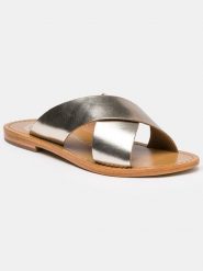 Les BAGATELLES Skórzane klapki "Lima" w kolorze złotym rozmiar: 39. Żółte klapki Les BAGATELLES, bez wzorów, ze skóry, klasyczne, bez obcasa, bez zapięcia. Za 180.06 zł.