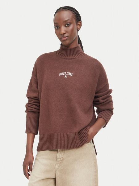 Guess Jeans Sweter W6BR09 Z1252 Brązowy Relaxed Fit. Brązowe swetry Guess Jeans, xs, z aplikacjami, z bawełny, bez ramiączek. Za 389.99 zł.