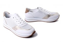 RIEKER N4502-80 white, półbuty damskie. Białe półbuty wsuwane Rieker, na lato, bez wzorów, bez obcasa. Za 305.92 zł.