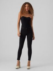Vero Moda Dżinsy - Skinny fit - w kolorze czarnym rozmiar: XS/L32. Czarne jeansy Vero Moda, l, z aplikacjami, ze skóry, klasyczne. Za 57.06 zł.
