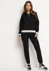 Czarny Bawełniany Komplet Dresowy Bluza Kangurka i Spodnie z Lampasami Cantoe. Czarne bluzy Born2be, m, bez wzorów, z bawełny, z kapturem. W wyprzedaży za 169.99 zł.