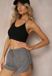 Ciemnoszare Szorty Dresowe z Dodatkiem Bawełny High Waist Florazen. Szare szorty Renee, bez wzorów, z bawełny, eleganckie. W wyprzedaży za 23.99 zł.