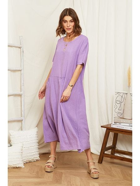 Rodier Lin Lniana sukienka w kolorze fioletowym rozmiar: XL/XXL. Różowe sukienki Rodier Lin, na co dzień, xl, bez wzorów, ze lnu, bez kołnierzyka, bez ramiączek, maxi, proste. Za 202.50 zł.