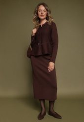 Brązowy Komplet Garsonka z Wiskozą Marynarka z Paskiem i Ołówkowa Spódnica Zaise. Brązowe marynarki i żakiety Born2be, s, bez wzorów, z dzianiny, biznesowe, bez ramiączek. Za 219.99 zł.