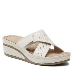 Klapki Clara Barson. Białe klapki Clara Barson, bez wzorów, bez obcasa, bez zapięcia. Za 89.99 zł.