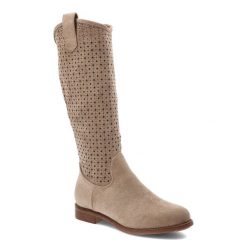 Kozaki damskie S.Barski o wysokim fasonie z ażurową cholewką i niskim stabilnym obcasem beżowe, HY62-8144 Beige. Brązowe kozaki S.BARSKI, na jesień, w ażurowe wzory, z jeansu, eleganckie, przed kolano, bez obcasa, na obcasie, bez zapięcia. Za 209.00 zł.