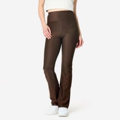 Legginsy fitness damskie Domyos. Brązowe legginsy DOMYOS, bez wzorów, z elastanu, sportowe. Za 59.99 zł.