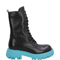 BOTKI DAMSKIE LICIA-C857 BL-TU. Botki Venezia, bez wzorów, ze skóry, bez obcasa, bez zapięcia. Za 269.00 zł.