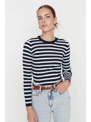 Trendyol Sweter w kolorze granatowo-białym rozmiar: L. Niebieskie swetry Trendyol, l, bez wzorów, ze splotem, bez ramiączek. Za 66.00 zł.