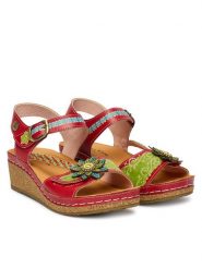 Laura Vita Sandały Facscineo 09 Czerwony. Czerwone sandały LAURA VITA, bez wzorów, ze skóry, bez obcasa, na koturnie, bez zapięcia. Za 429.99 zł.