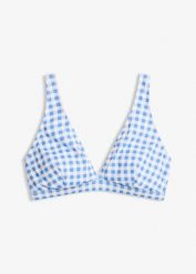 Biustonosz bikini ze wzorem w kratę. Białe bikini bonprix, bez wzorów. Za 54.99 zł.