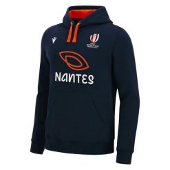 Bluza z kapturem Macron RWC France Nantes. Czerwone bluzy Macron, bez wzorów, z dresówki, sportowe, bez ramiączek, z kapturem. Za 298.50 zł.