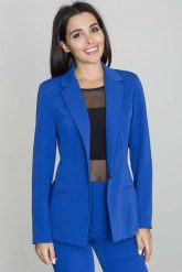 Żakiet Elegancki Taliowany na Jeden Guzik - Niebieski. Niebieskie marynarki i żakiety Figl, l, bez wzorów, z materiału, eleganckie, bez ramiączek. Za 259.00 zł.