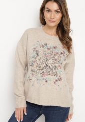 Brązowy Sweter Ozdobiony Haftowanym Wzorem Inadrea. Brązowe swetry Born2be, bez wzorów, z jeansu, eleganckie, bez ramiączek. W wyprzedaży za 144.49 zł.