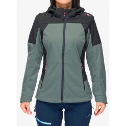 Kurtka softshell damska CMP Larisa. Zielone kurtki przejściowe sportowe CMP, bez wzorów, z softshellu, bez kaptura, trekkingowe. Za 314.99 zł.