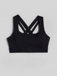 4F Biustonosz do jogi z niskim wsparciem damski - czarny S. Czarne biustonosze sportowe 4f, bez wzorów, z gumy, na jogę i pilates. Za 149.99 zł.