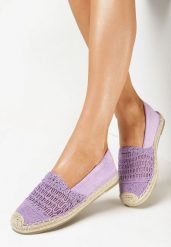 Fioletowe Espadryle na Plecionej Podeszwie Necene. Fioletowe espadryle Born2be, bez wzorów, z okrągłym noskiem, bez obcasa, na płaskiej podeszwie. W wyprzedaży za 87.99 zł.