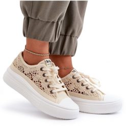 Koronkowe Trampki Damskie Lee Cooper LCW-23-44-1620 Beżowe beżowy. Brązowe trampki bez wzorów, z koronki, klasyczne, bez zapięcia. Za 173.90 zł.