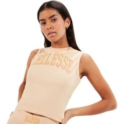 Koszulka treningowa damska Ellesse Fliss Bra Top. Brązowe topy Ellesse, bez wzorów, z bawełny, bez kołnierzyka, bez ramiączek. Za 77.05 zł.