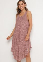 Beżowa Rozkloszowana Sukienka z Bawełny w Abstrakcyjny Wzór Ronive. Brązowe sukienki Born2be, na co dzień, l, bez wzorów, z bawełny, eleganckie, bez kołnierzyka, bez ramiączek, midi, rozkloszowane. Za 39.99 zł.