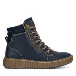 Botki Go Soft. Niebieskie botki GO SOFT, bez wzorów, bez obcasa, na płaskiej podeszwie, bez zapięcia. Za 139.99 zł.
