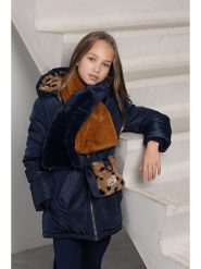 NONO Parka "NoNo Bow" w kolorze granatowym rozmiar: 146/152. Niebieskie płaszcze NONO, z aplikacjami, z tkaniny, bez kaptura. Za 228.38 zł.