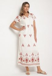 Biało-Czerwona Wiskozowa Sukienka Pudełkowa z Ornamentnym Wzorem Melosea. Białe sukienki Born2be, na co dzień, l, bez wzorów, z wiskozy, eleganckie, bez kołnierzyka, bez ramiączek, maxi. Za 109.99 zł.