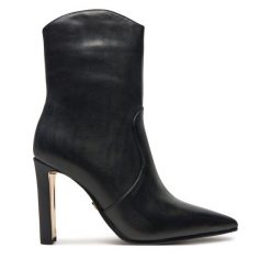 Botki Tamaris. Czarne botki Tamaris, bez wzorów, bez obcasa, na słupku, bez zapięcia. Za 359.99 zł.