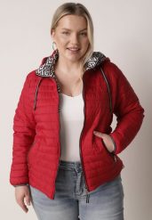 Czerwona Dwustronna Kurtka Pikowana z Kapturem Zidila. Czerwone kurtki Born2be, l, bez wzorów, z jeansu, sportowe, z kapturem. Za 84.99 zł.