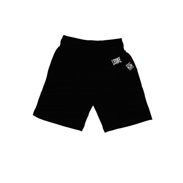 Podstawowe dziecięce bermudy polarowe z małym logo. Czarne szorty LEONE 1947 APPAREL, bez wzorów, z polaru, sportowe. W wyprzedaży za 68.80 zł.