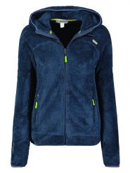 Geographical Norway Kurtka polarowa "Upalood" w kolorze granatowym rozmiar: M. Niebieskie kurtki Geographical Norway, m, z aplikacjami, z polaru, bez kaptura. Za 134.85 zł.
