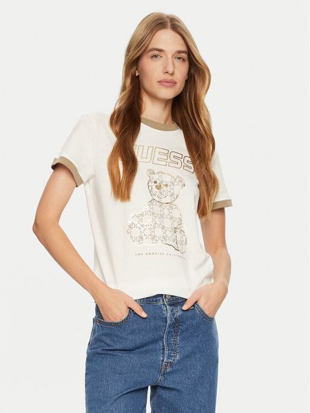 Guess T-Shirt V4BI02 K8FQ4 Écru Regular Fit. T-shirty Guess, xs, z aplikacjami, z bawełny, bez kołnierzyka, bez ramiączek. Za 179.99 zł.