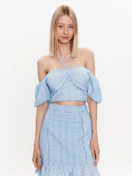 Guess Bluzka Aini W3GP16 KALQ0 Niebieski Regular Fit. Niebieskie bluzki Guess, m, z aplikacjami, z bawełny, bez kołnierzyka, bez ramiączek. Za 339.99 zł.
