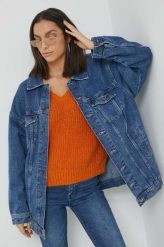 Only kurtka jeansowa damska kolor niebieski przejściowa oversize. Niebieskie kurtki ONLY, l, bez wzorów, z bawełny, bez kaptura. W wyprzedaży za 119.99 zł.