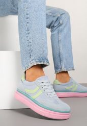 Niebiesko-Różowe Sneakersy Typu Kultowe Tenisówki na Niskiej Platformie Olritia. Niebieskie trampki Renee, z aplikacjami, z jeansu, casualowe, bez zapięcia. W wyprzedaży za 75.99 zł.