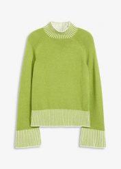 Sweter ze stójką, z miękką mieszanką kaszmiru. Zielone swetry bonprix, bez wzorów, z kaszmiru, klasyczne, bez ramiączek. Za 159.99 zł.