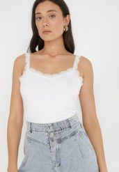 Biały Top Bawełniany Hellamene. Białe topy Born2be, l, bez wzorów, z bawełny, klasyczne, bez kołnierzyka, bez ramiączek. Za 19.99 zł.