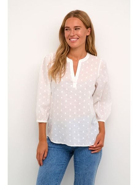 Kaffe Bluzka w kolorze kremowym rozmiar: 34. Brązowe bluzki Kaffe, bez wzorów, z bawełny, bez kołnierzyka, bez ramiączek. Za 52.55 zł.