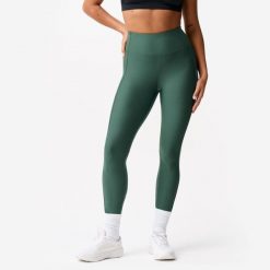 Legginsy fitness damskie Domyos. Zielone legginsy DOMYOS, bez wzorów, z elastanu, sportowe. Za 79.99 zł.