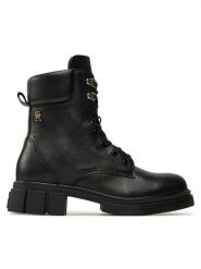 Tommy Hilfiger Trapery Lace-Up Biker Leather FW0FW08167 Czarny. Czarne traperki Tommy Hilfiger, bez wzorów, ze skóry, bez obcasa, bez zapięcia. Za 899.99 zł.