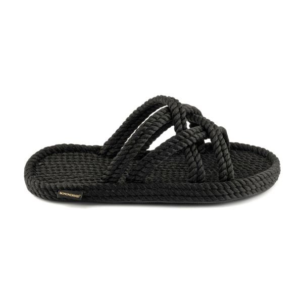 Klapki damskie Bodrum. Czarne klapki Aulp, bez wzorów, z kauczuku, boho, z otwartym noskiem, bez obcasa, na płaskiej podeszwie, bez zapięcia. Za 169.99 zł.
