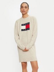 Tommy Jeans Sukienka dzianinowa DW0DW18719 Beżowy Loose Fit. Brązowe sukienki Tommy Jeans, m, bez wzorów, z dzianiny, bez kołnierzyka, bez ramiączek. Za 559.99 zł.