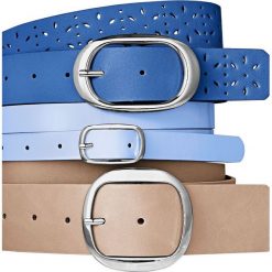 Komplet pasków (3 części) bonprix szarobrązowy- błękit królewski - perłowy niebieski - jasnoszary. Brązowe paski bonprix, w paski. Za 54.99 zł.